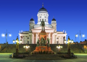 Lutheran Cathedral/Senate Square at night in Helsinki, Finland