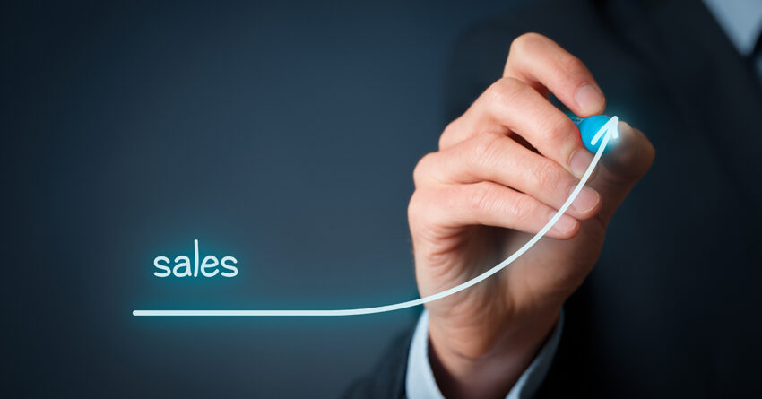 Increase company sales concept. Businessman plan sales growth.