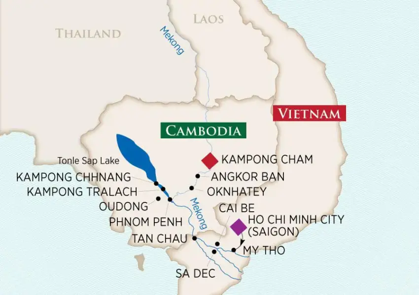 Map of Cambodia and Vietnam