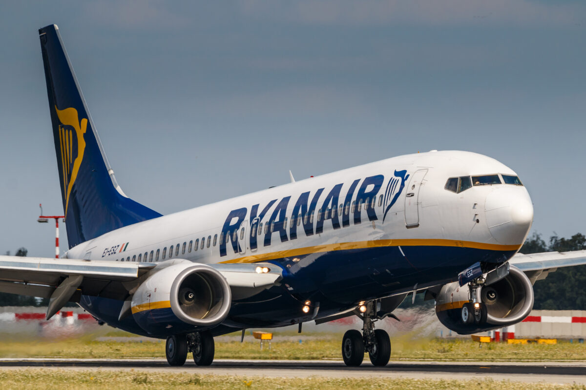 PRAGUE, CZECH REPUBLIC - JULY 29: Boeing 737-800 of Ryanair take off from PRG Airport in Prague on July 29, 2017. Ryanair is the Irish lowcost company.