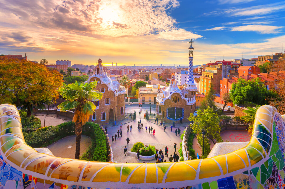 View of Park Geull at sunset in Barcelona