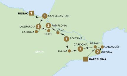 Route map for Northern Spain border tour