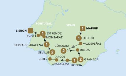 Tour route map for Iberian Penfinsula