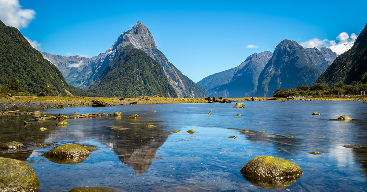 Milford Sound, New Zealand. - Mitre Peak is the iconic landmark of Milford Sound in Fiordland National Park, South Island of New Zealand, the most spectacular natural attraction in New Zealand.